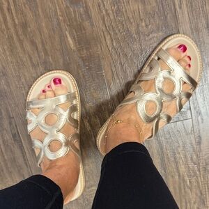Metallic Gold Openwork Slide Sandals made and purchased in Spain.